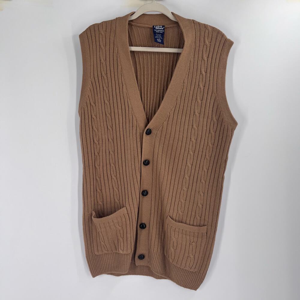 John Blair Slouchy Button Sleeveless Brown Ribbed Old Money Men’s Large Tall